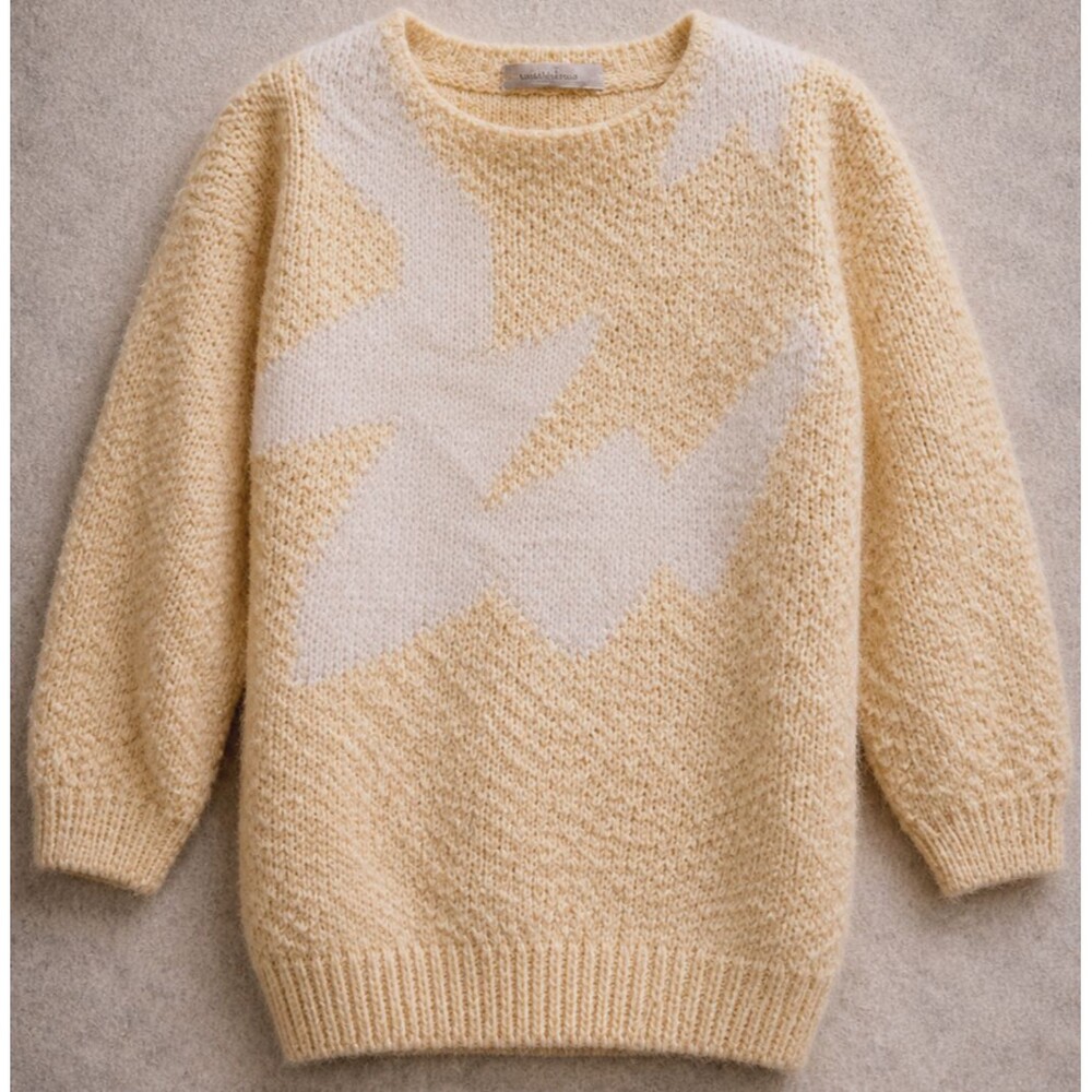 VINTAGE ANGORA Lightning Bolt Sweater Womens M Cream Chunky Knit 80s 90s